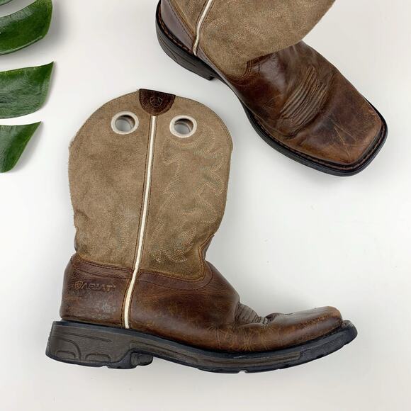 Ariat Other - Ariat Workhog Boots Square Toe Brown Leather Suede Western Work Youth Kids 4.5